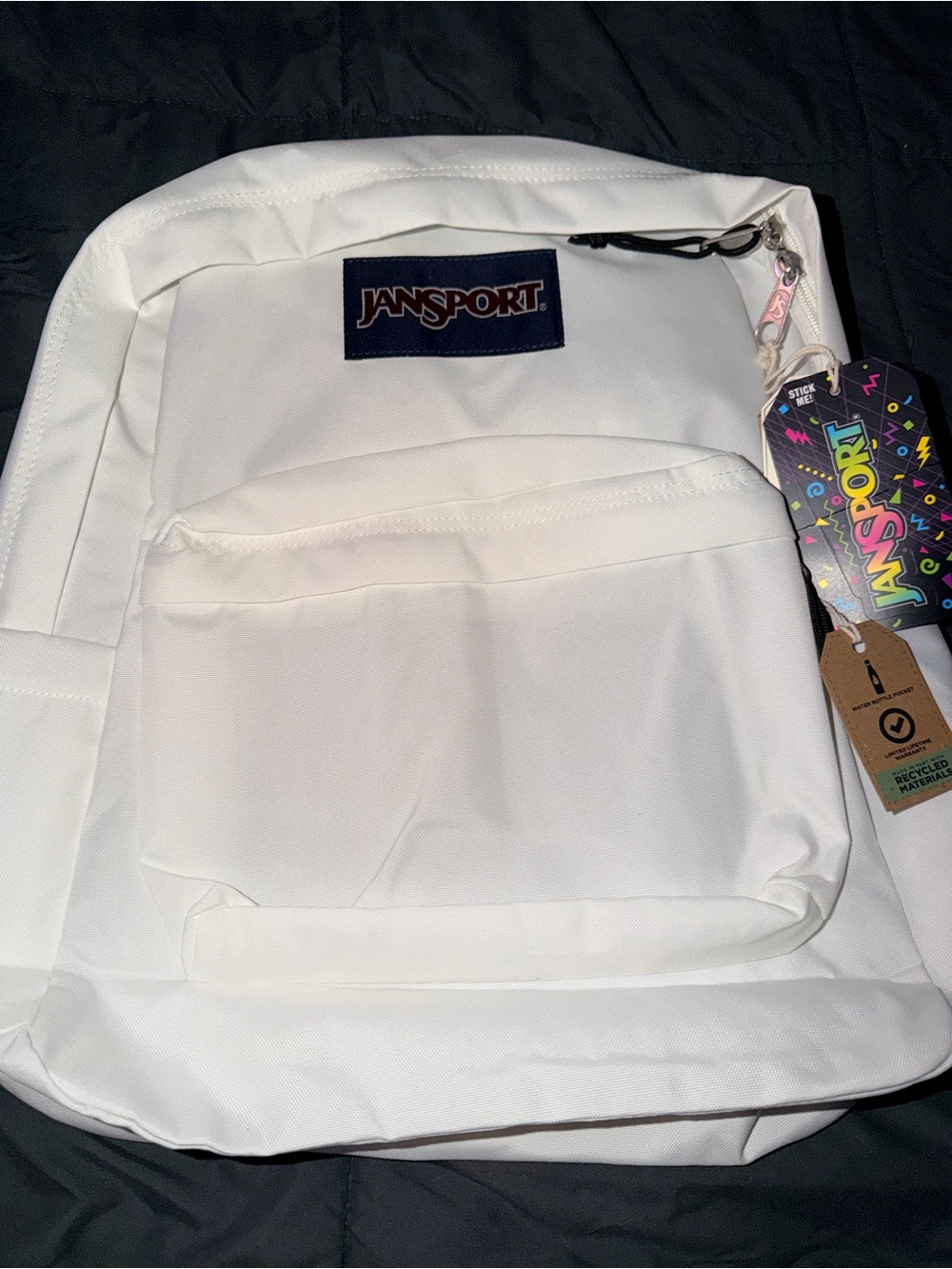JanSport White Classic Backpack with Front Pocket